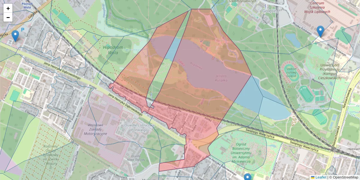Szczegółowa mapa kodu pocztowego 60-401 z granicami, sąsiednimi kodami pocztowymi i urzędami pocztowymi