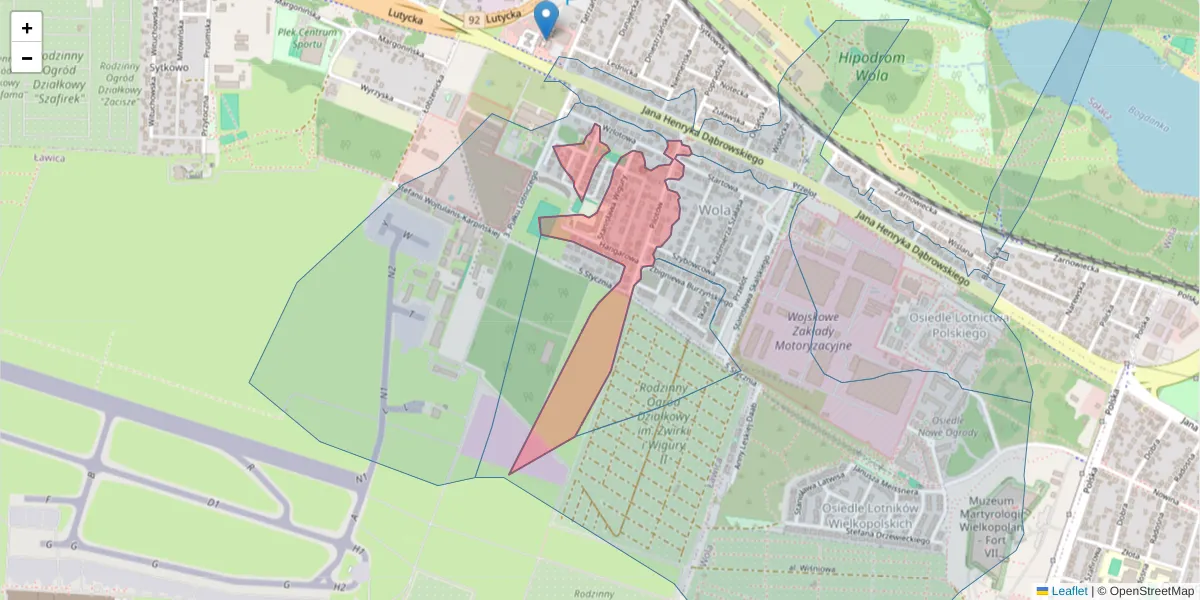 Szczegółowa mapa kodu pocztowego 60-409 z granicami, sąsiednimi kodami pocztowymi i urzędami pocztowymi