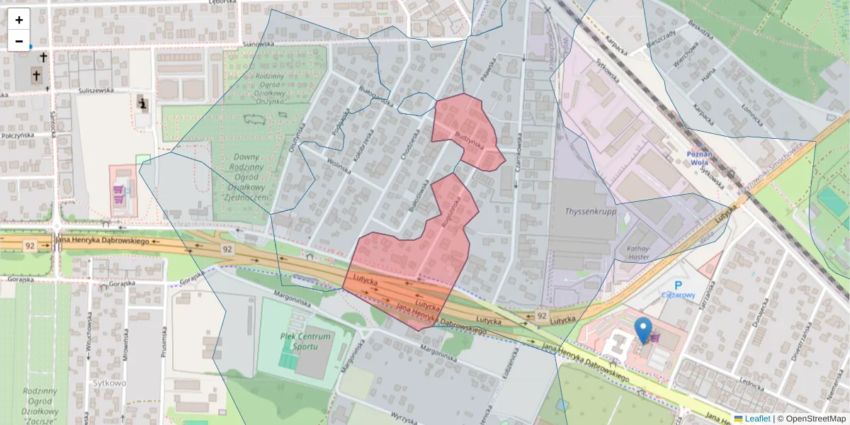 Szczegółowa mapa kodu pocztowego 60-419 z granicami, sąsiednimi kodami pocztowymi i urzędami pocztowymi
