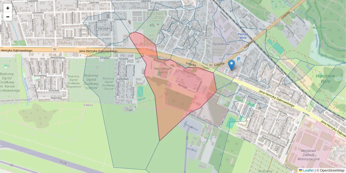 Szczegółowa mapa kodu pocztowego 60-425 z granicami, sąsiednimi kodami pocztowymi i urzędami pocztowymi
