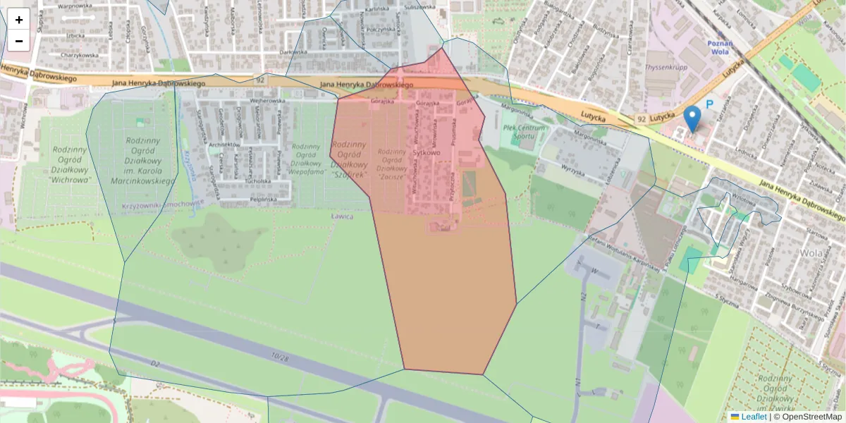 Szczegółowa mapa kodu pocztowego 60-427 z granicami, sąsiednimi kodami pocztowymi i urzędami pocztowymi
