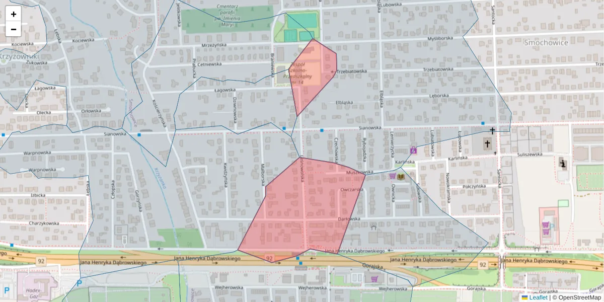 Szczegółowa mapa kodu pocztowego 60-452 z granicami, sąsiednimi kodami pocztowymi i urzędami pocztowymi