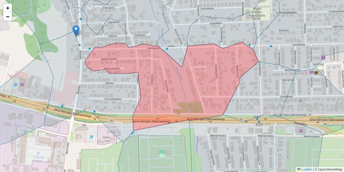 Szczegółowa mapa kodu pocztowego 60-453 z granicami, sąsiednimi kodami pocztowymi i urzędami pocztowymi
