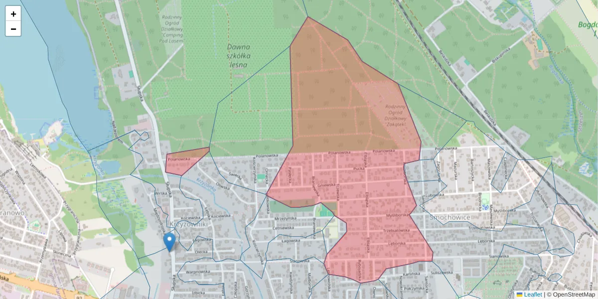 Szczegółowa mapa kodu pocztowego 60-454 z granicami, sąsiednimi kodami pocztowymi i urzędami pocztowymi