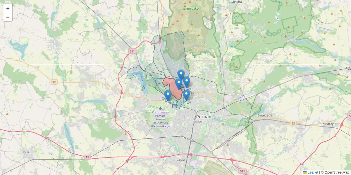 Szczegółowa mapa kodu pocztowego 60-461 z granicami, sąsiednimi kodami pocztowymi i urzędami pocztowymi