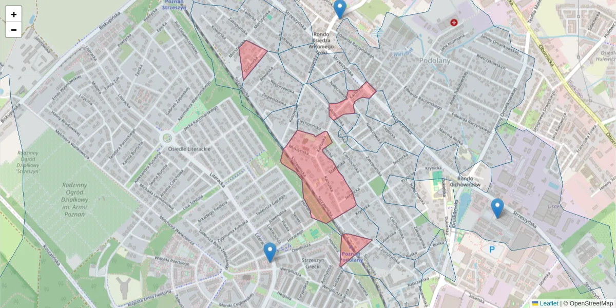 Szczegółowa mapa kodu pocztowego 60-471 z granicami, sąsiednimi kodami pocztowymi i urzędami pocztowymi