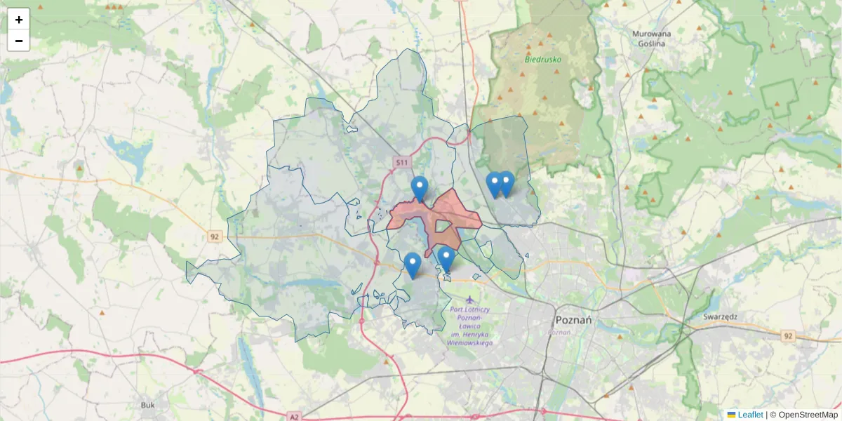 Szczegółowa mapa kodu pocztowego 60-480 z granicami, sąsiednimi kodami pocztowymi i urzędami pocztowymi