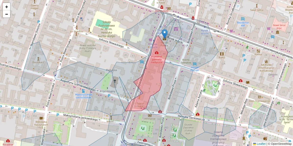 Szczegółowa mapa kodu pocztowego 60-518 z granicami, sąsiednimi kodami pocztowymi i urzędami pocztowymi