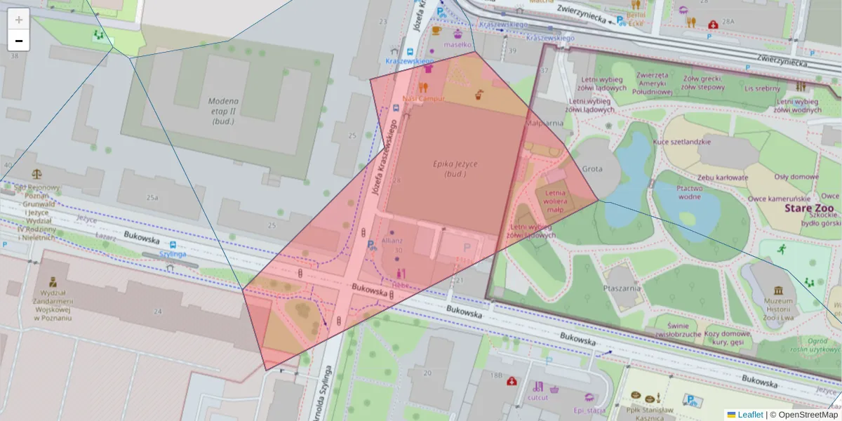 Szczegółowa mapa kodu pocztowego 60-519 z granicami, sąsiednimi kodami pocztowymi i urzędami pocztowymi