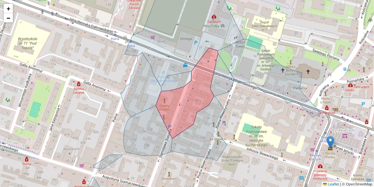 Szczegółowa mapa kodu pocztowego 60-527 z granicami, sąsiednimi kodami pocztowymi i urzędami pocztowymi