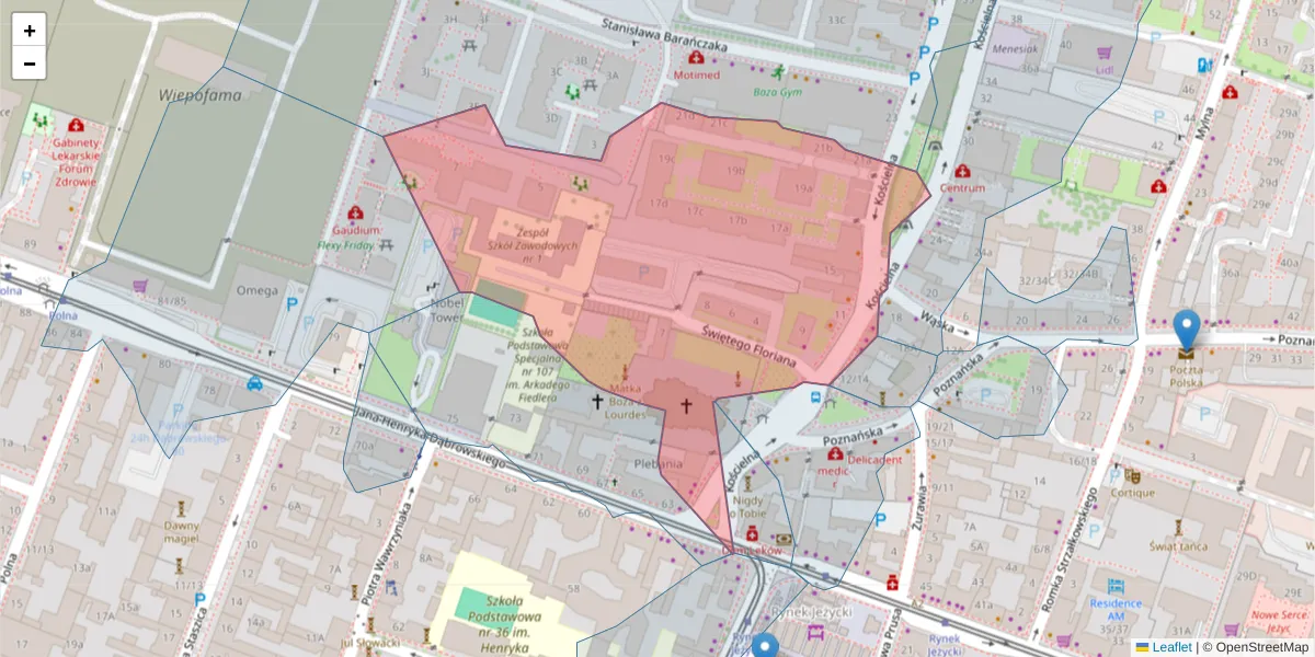 Szczegółowa mapa kodu pocztowego 60-536 z granicami, sąsiednimi kodami pocztowymi i urzędami pocztowymi