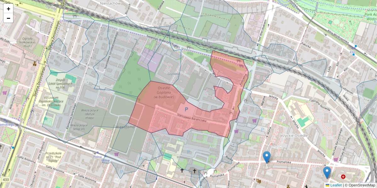 Szczegółowa mapa kodu pocztowego 60-537 z granicami, sąsiednimi kodami pocztowymi i urzędami pocztowymi