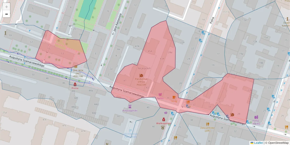 Szczegółowa mapa kodu pocztowego 60-551 z granicami, sąsiednimi kodami pocztowymi i urzędami pocztowymi
