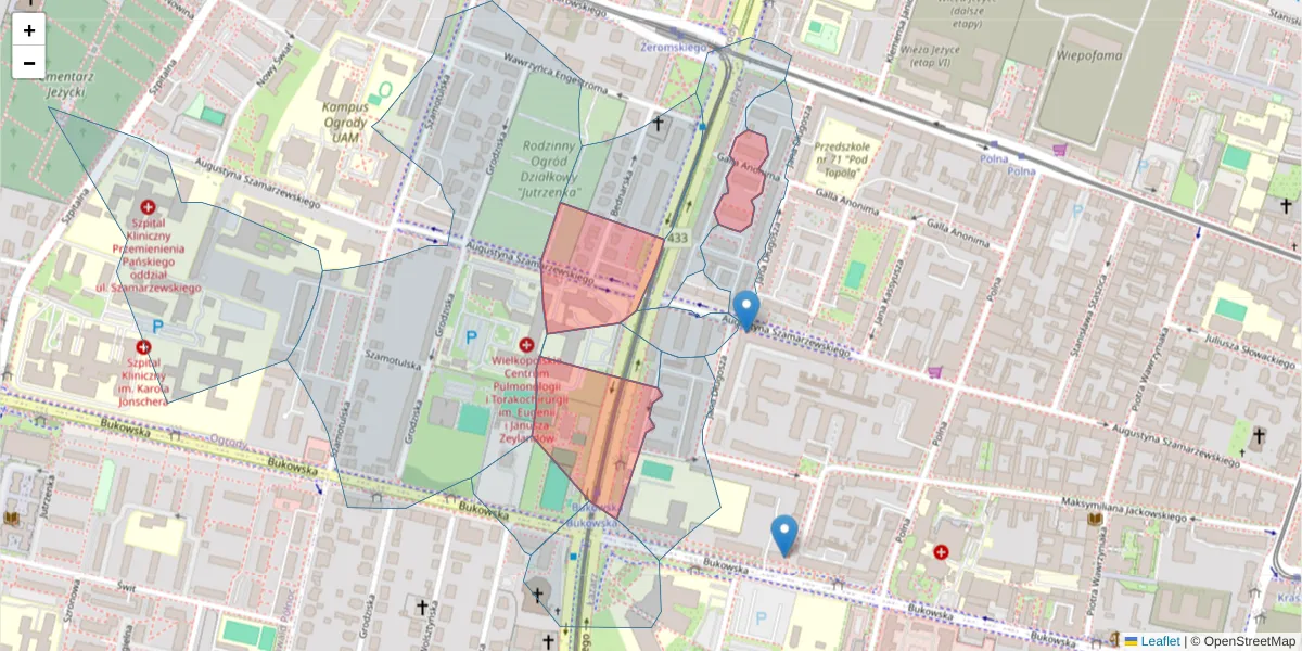 Szczegółowa mapa kodu pocztowego 60-561 z granicami, sąsiednimi kodami pocztowymi i urzędami pocztowymi