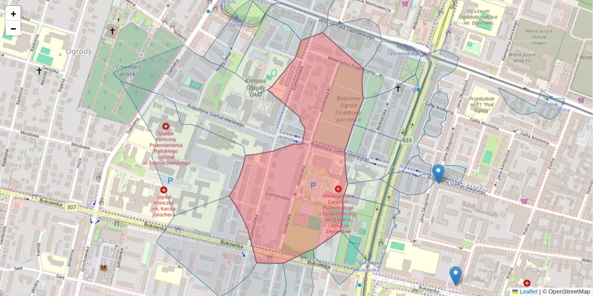 Szczegółowa mapa kodu pocztowego 60-564 z granicami, sąsiednimi kodami pocztowymi i urzędami pocztowymi
