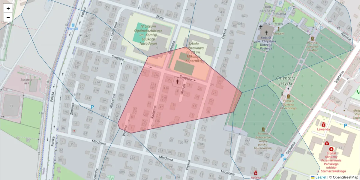 Szczegółowa mapa kodu pocztowego 60-598 z granicami, sąsiednimi kodami pocztowymi i urzędami pocztowymi