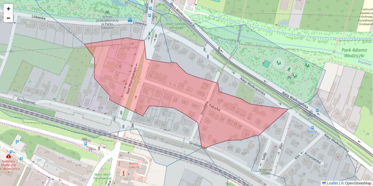 Szczegółowa mapa kodu pocztowego 60-604 z granicami, sąsiednimi kodami pocztowymi i urzędami pocztowymi