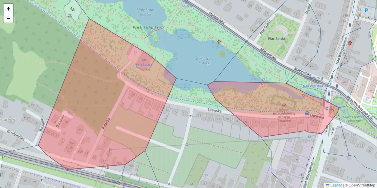 Szczegółowa mapa kodu pocztowego 60-605 z granicami, sąsiednimi kodami pocztowymi i urzędami pocztowymi