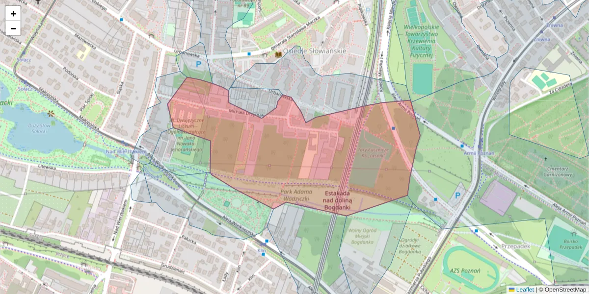Szczegółowa mapa kodu pocztowego 60-613 z granicami, sąsiednimi kodami pocztowymi i urzędami pocztowymi