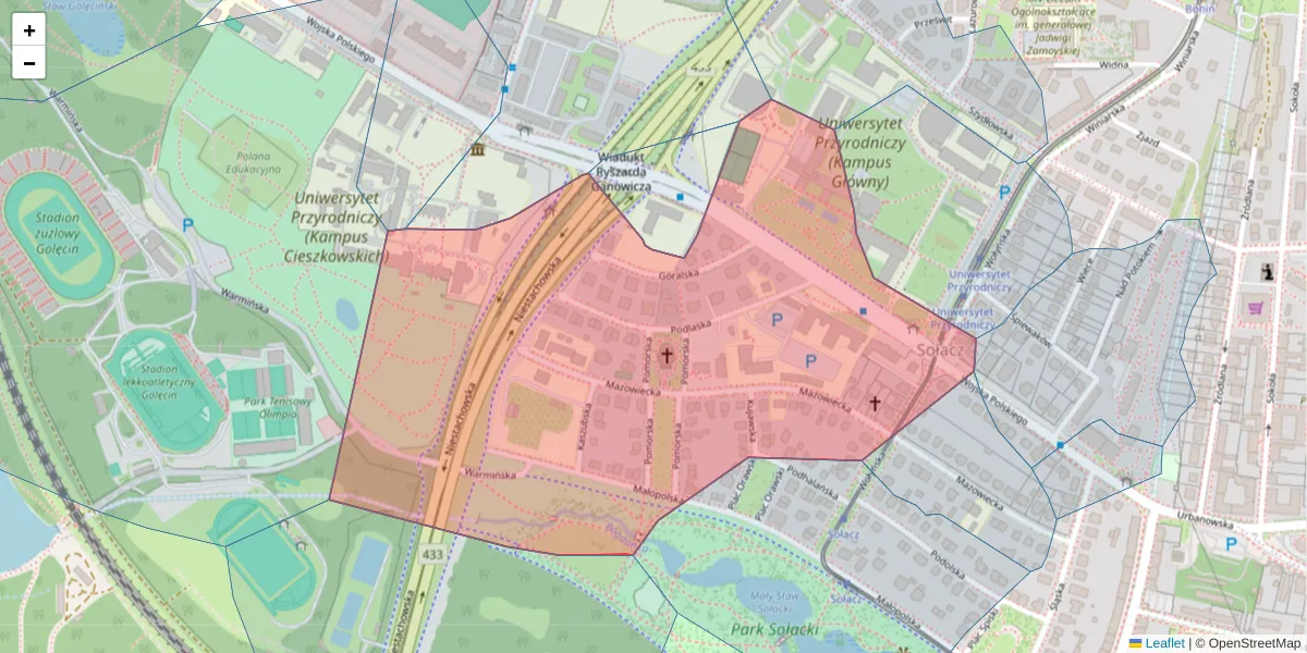 Szczegółowa mapa kodu pocztowego 60-623 z granicami, sąsiednimi kodami pocztowymi i urzędami pocztowymi
