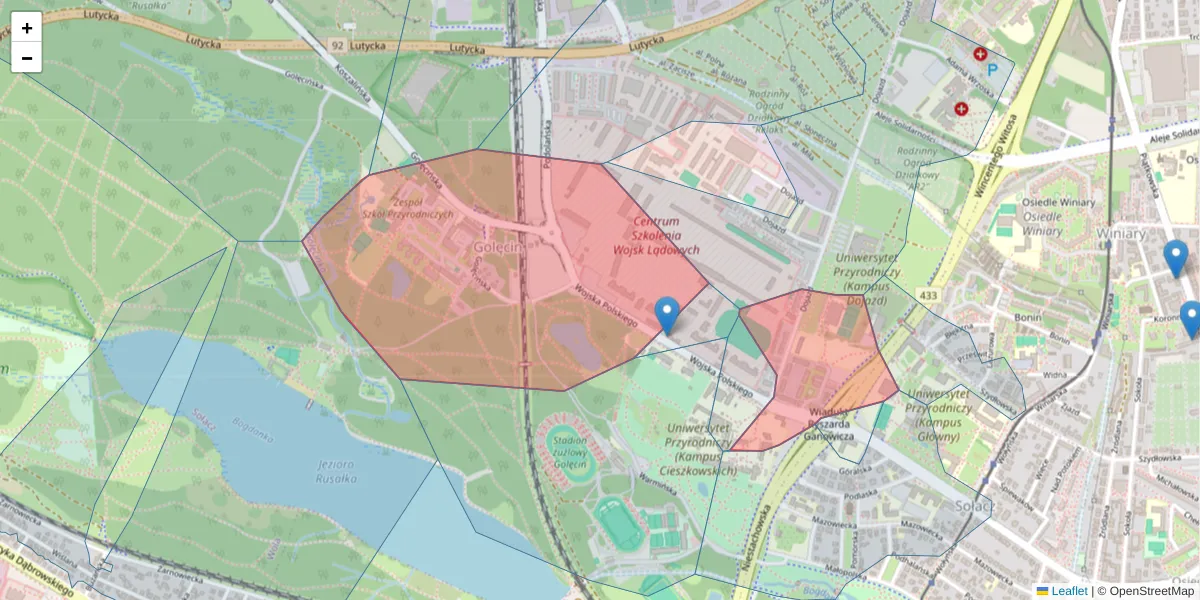 Szczegółowa mapa kodu pocztowego 60-628 z granicami, sąsiednimi kodami pocztowymi i urzędami pocztowymi