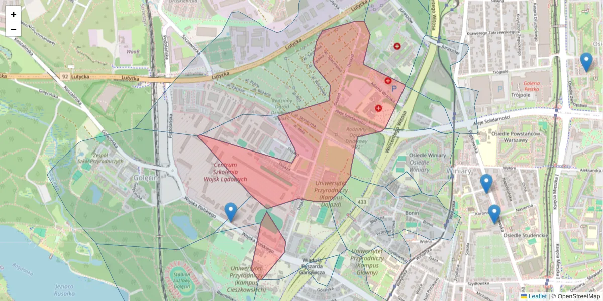 Szczegółowa mapa kodu pocztowego 60-631 z granicami, sąsiednimi kodami pocztowymi i urzędami pocztowymi