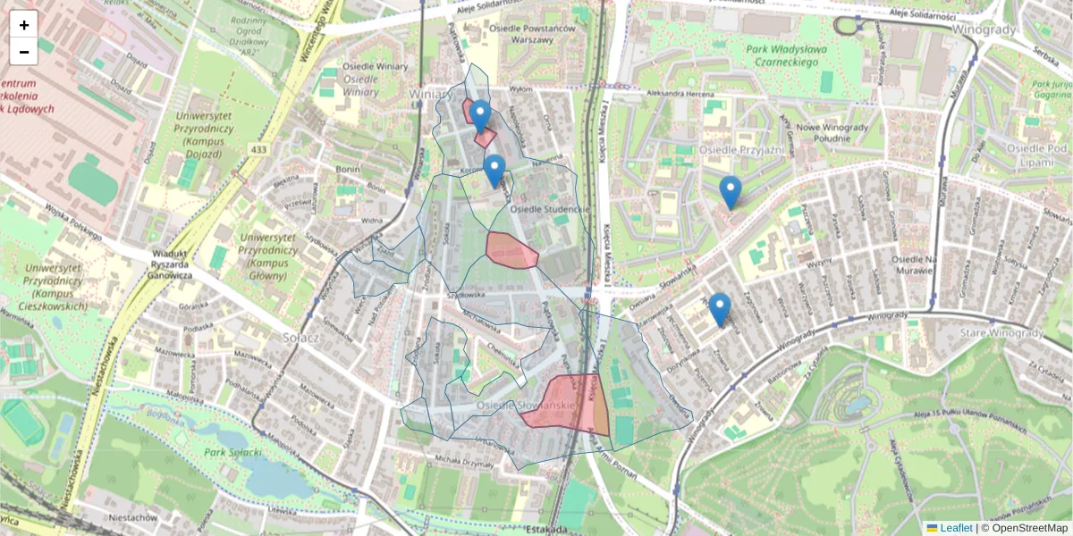 Szczegółowa mapa kodu pocztowego 60-648 z granicami, sąsiednimi kodami pocztowymi i urzędami pocztowymi