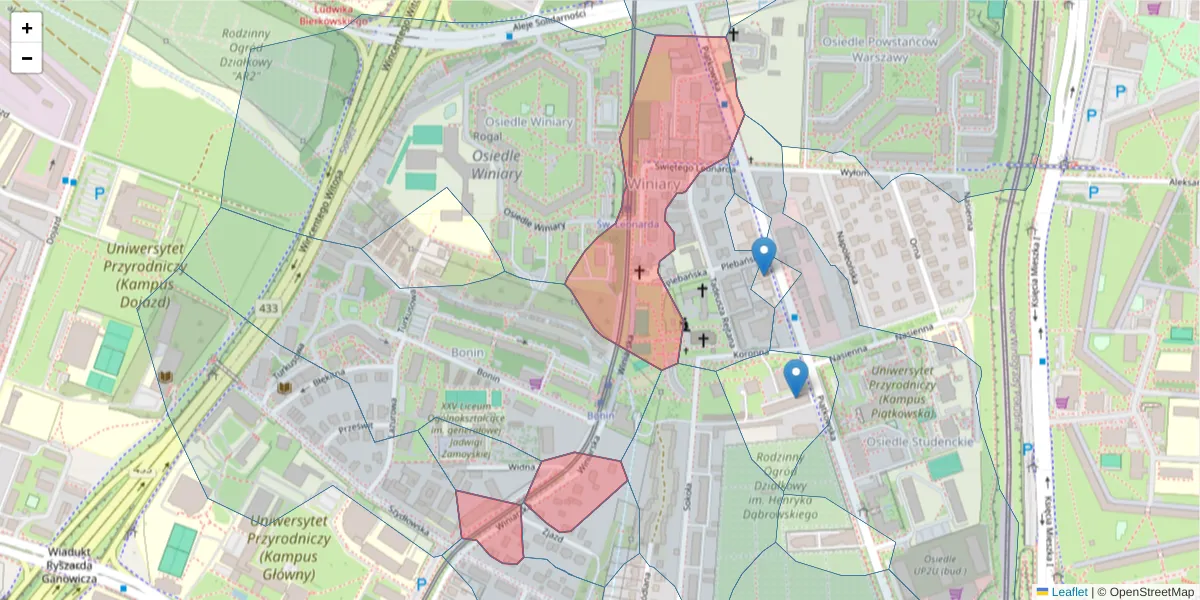 Szczegółowa mapa kodu pocztowego 60-654 z granicami, sąsiednimi kodami pocztowymi i urzędami pocztowymi