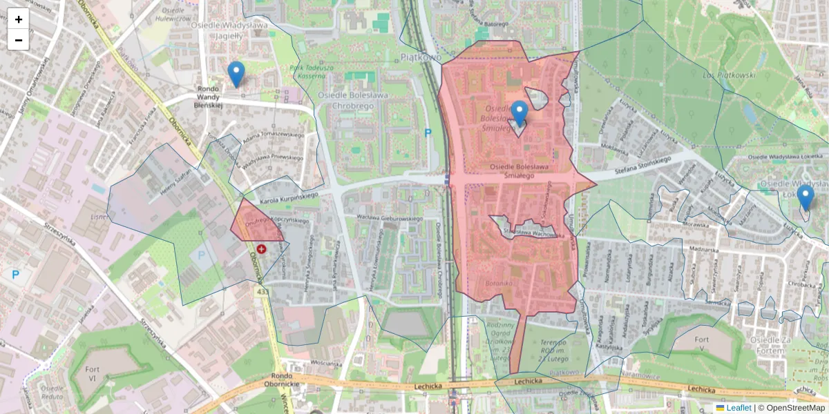 Szczegółowa mapa kodu pocztowego 60-682 z granicami, sąsiednimi kodami pocztowymi i urzędami pocztowymi