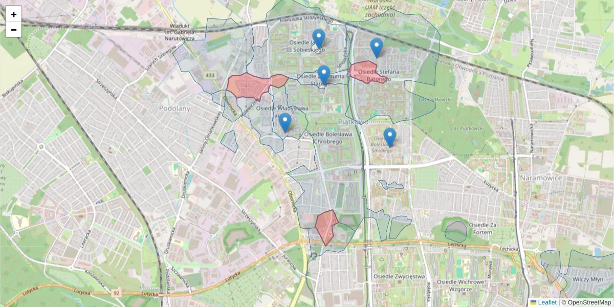 Szczegółowa mapa kodu pocztowego 60-685 z granicami, sąsiednimi kodami pocztowymi i urzędami pocztowymi