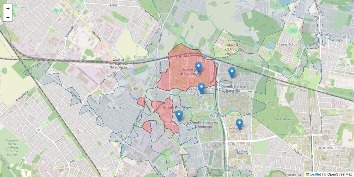 Szczegółowa mapa kodu pocztowego 60-688 z granicami, sąsiednimi kodami pocztowymi i urzędami pocztowymi