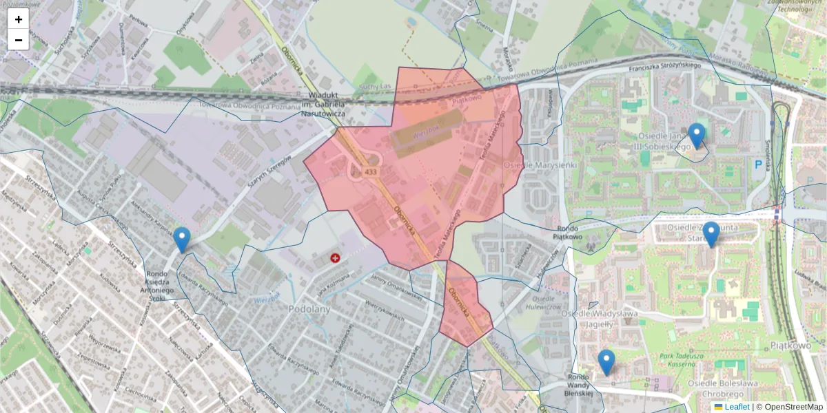 Szczegółowa mapa kodu pocztowego 60-689 z granicami, sąsiednimi kodami pocztowymi i urzędami pocztowymi