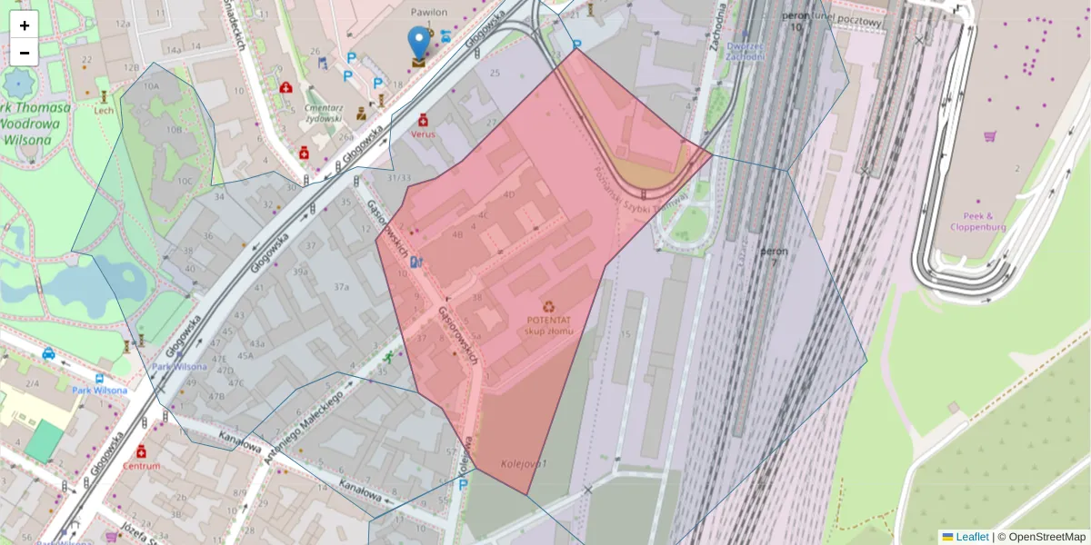 Szczegółowa mapa kodu pocztowego 60-704 z granicami, sąsiednimi kodami pocztowymi i urzędami pocztowymi
