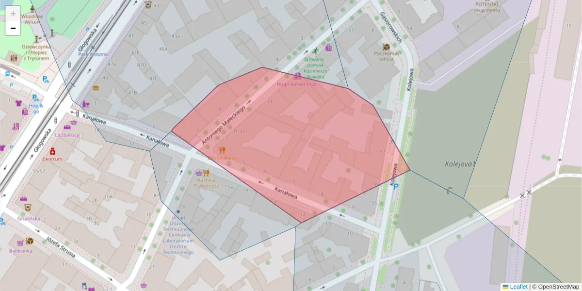 Szczegółowa mapa kodu pocztowego 60-705 z granicami, sąsiednimi kodami pocztowymi i urzędami pocztowymi