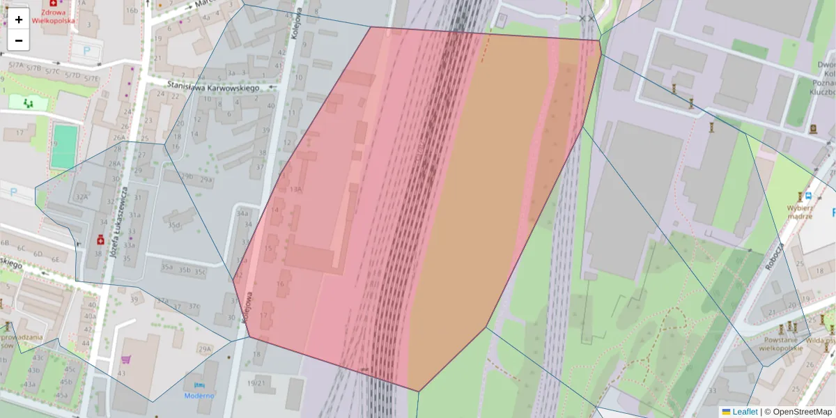 Szczegółowa mapa kodu pocztowego 60-717 z granicami, sąsiednimi kodami pocztowymi i urzędami pocztowymi