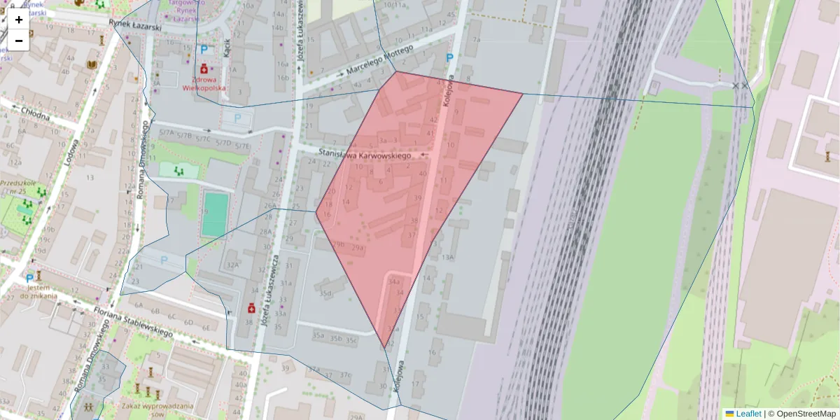 Szczegółowa mapa kodu pocztowego 60-718 z granicami, sąsiednimi kodami pocztowymi i urzędami pocztowymi