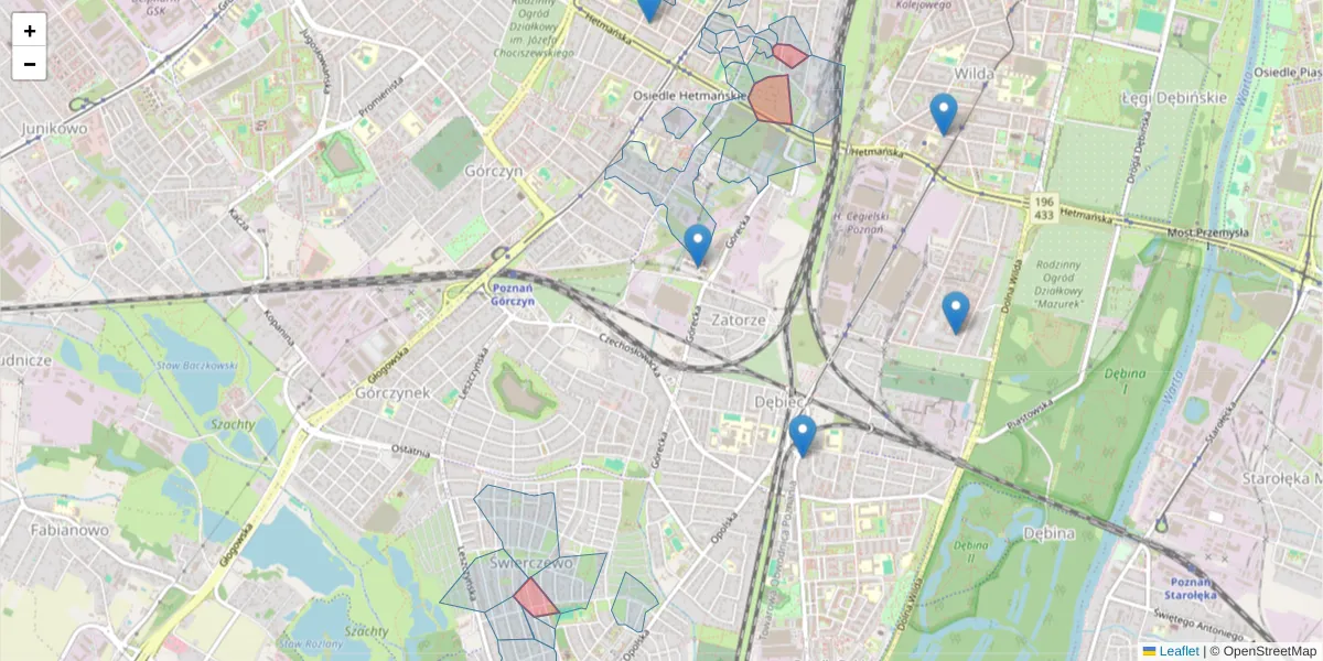 Szczegółowa mapa kodu pocztowego 60-729 z granicami, sąsiednimi kodami pocztowymi i urzędami pocztowymi