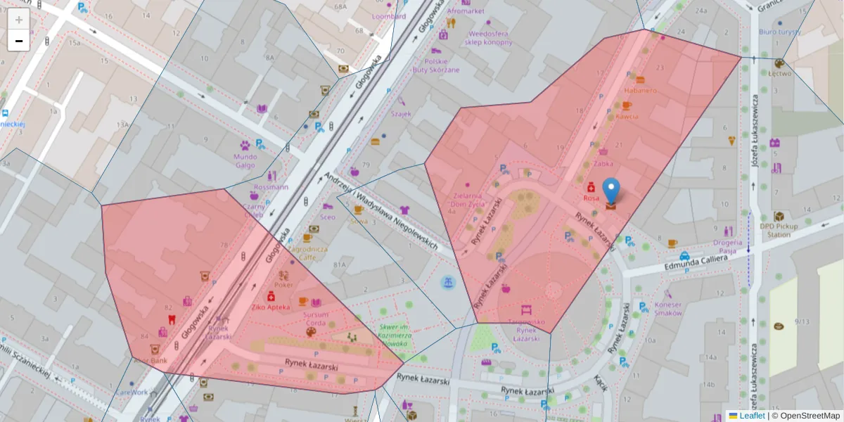 Szczegółowa mapa kodu pocztowego 60-731 z granicami, sąsiednimi kodami pocztowymi i urzędami pocztowymi