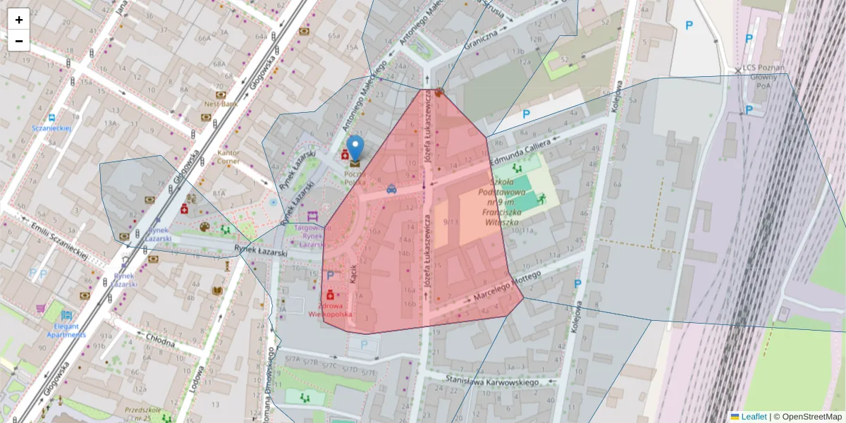 Szczegółowa mapa kodu pocztowego 60-732 z granicami, sąsiednimi kodami pocztowymi i urzędami pocztowymi