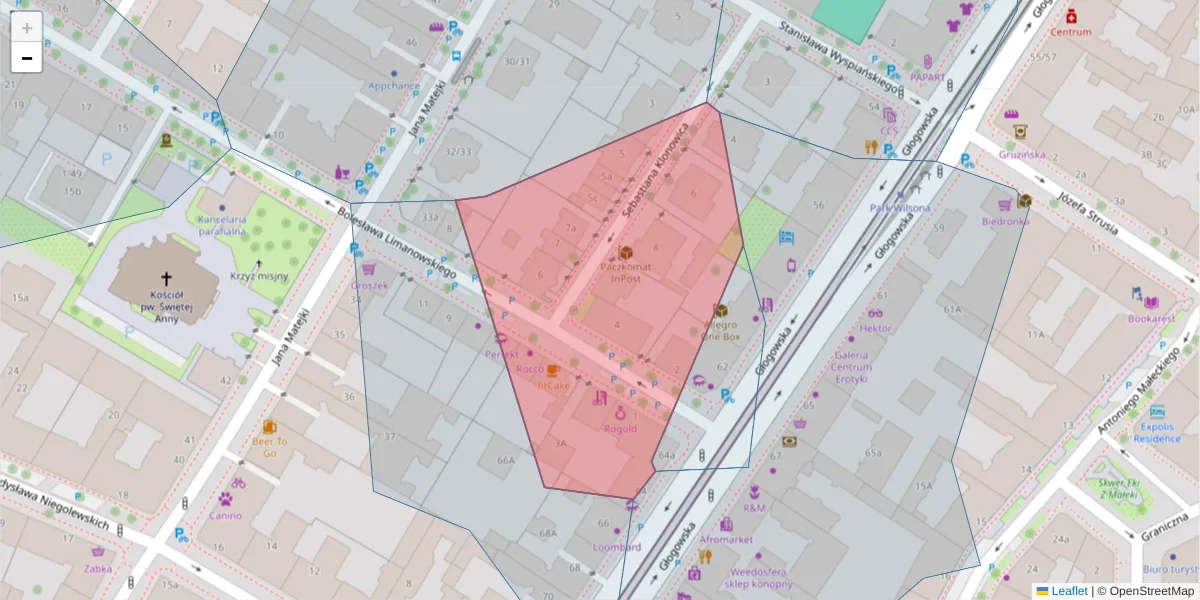Szczegółowa mapa kodu pocztowego 60-743 z granicami, sąsiednimi kodami pocztowymi i urzędami pocztowymi
