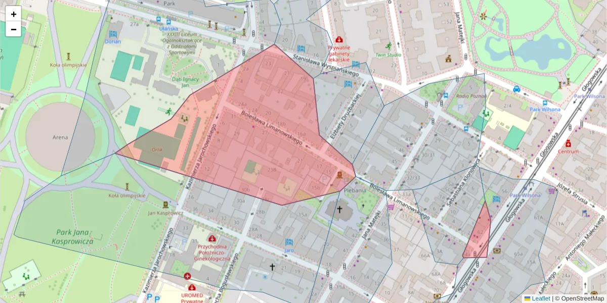 Szczegółowa mapa kodu pocztowego 60-744 z granicami, sąsiednimi kodami pocztowymi i urzędami pocztowymi