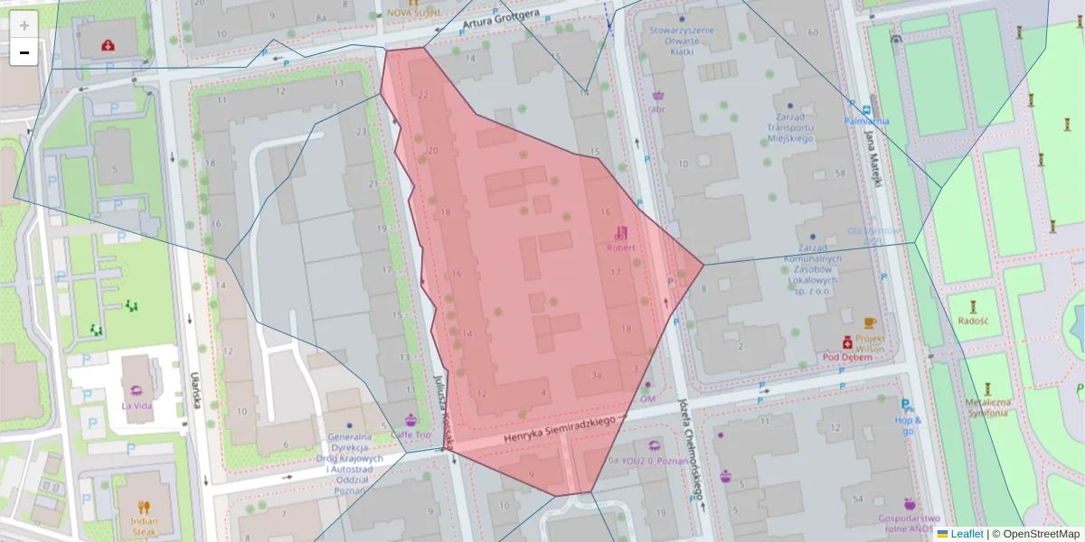 Szczegółowa mapa kodu pocztowego 60-762 z granicami, sąsiednimi kodami pocztowymi i urzędami pocztowymi