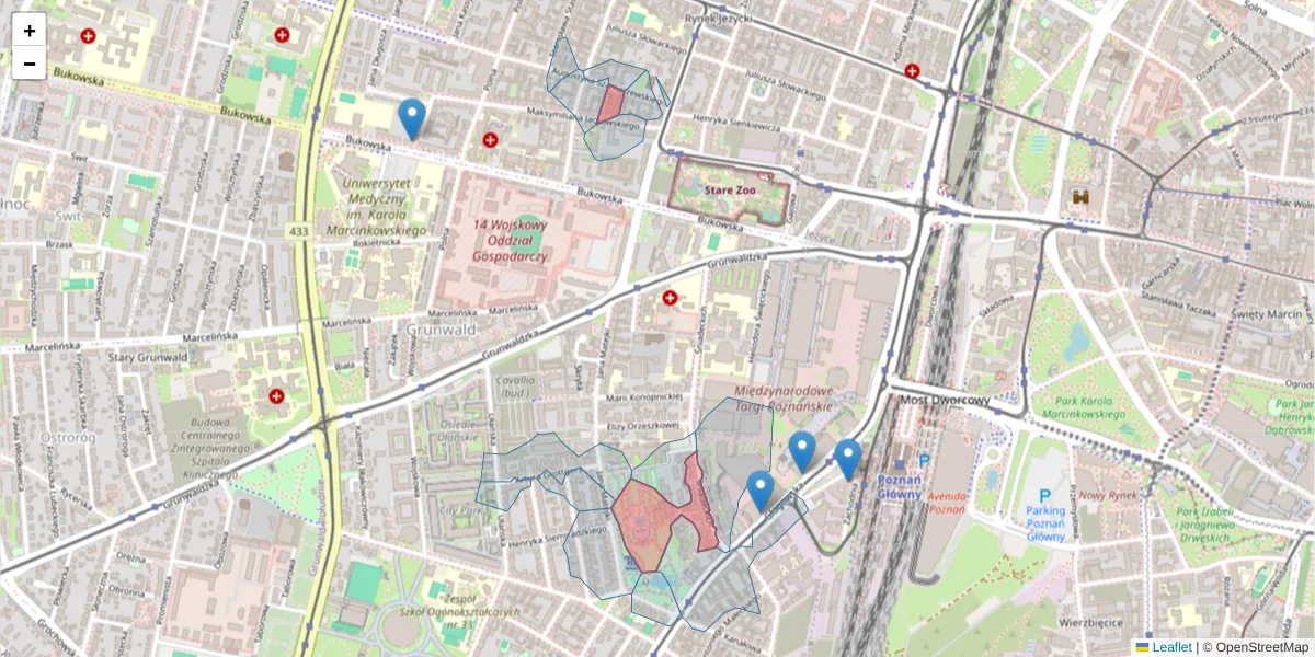 Szczegółowa mapa kodu pocztowego 60-774 z granicami, sąsiednimi kodami pocztowymi i urzędami pocztowymi