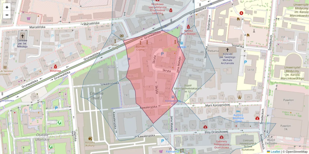Szczegółowa mapa kodu pocztowego 60-779 z granicami, sąsiednimi kodami pocztowymi i urzędami pocztowymi