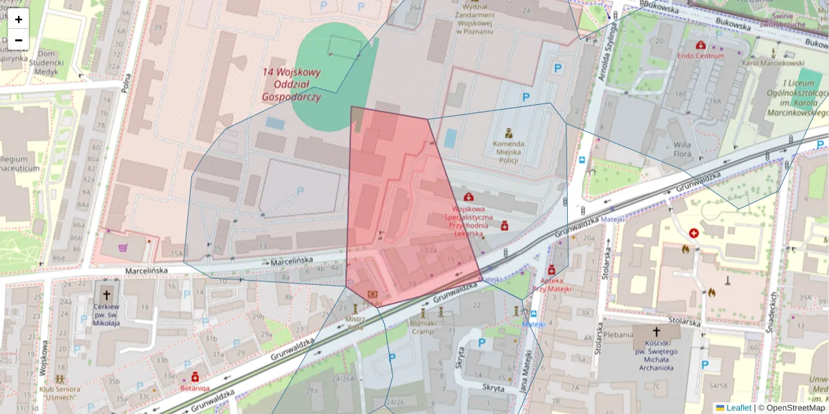 Szczegółowa mapa kodu pocztowego 60-782 z granicami, sąsiednimi kodami pocztowymi i urzędami pocztowymi
