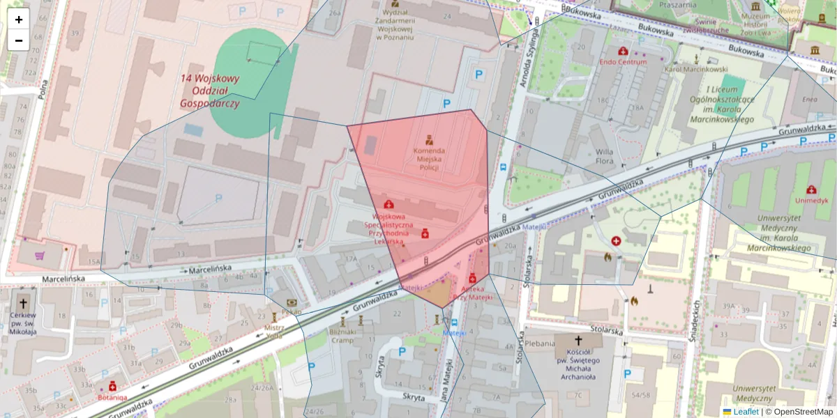 Szczegółowa mapa kodu pocztowego 60-787 z granicami, sąsiednimi kodami pocztowymi i urzędami pocztowymi