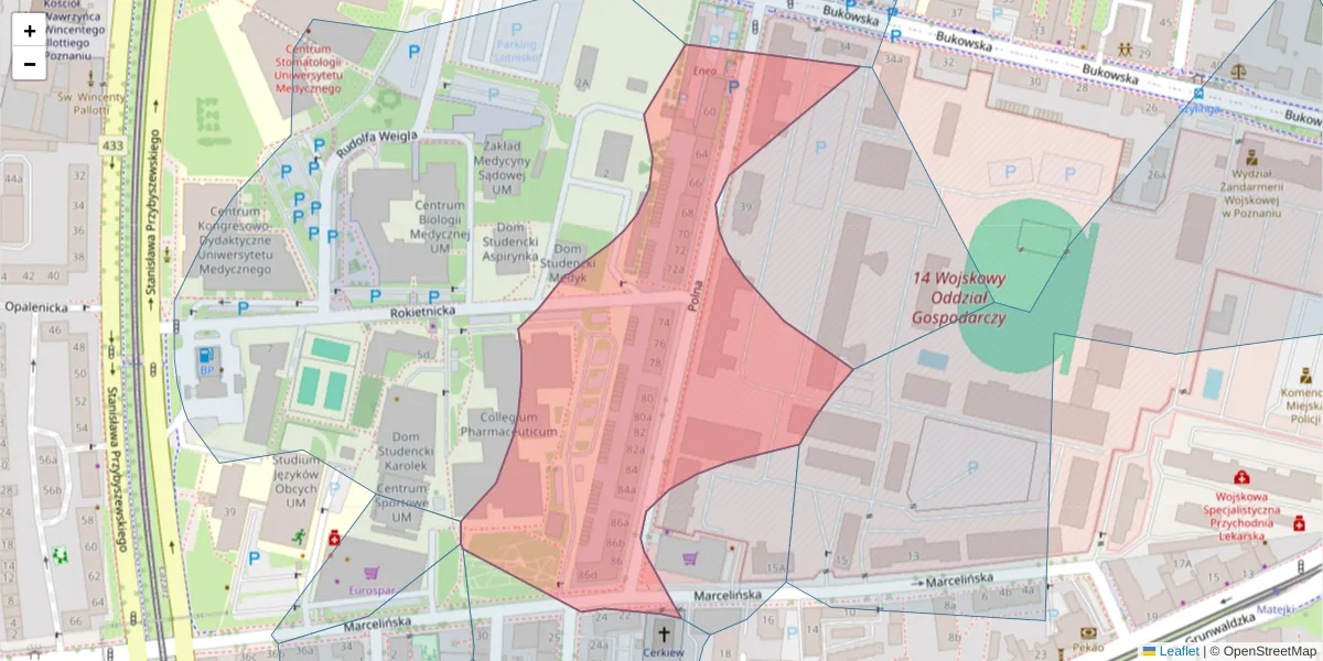 Szczegółowa mapa kodu pocztowego 60-803 z granicami, sąsiednimi kodami pocztowymi i urzędami pocztowymi