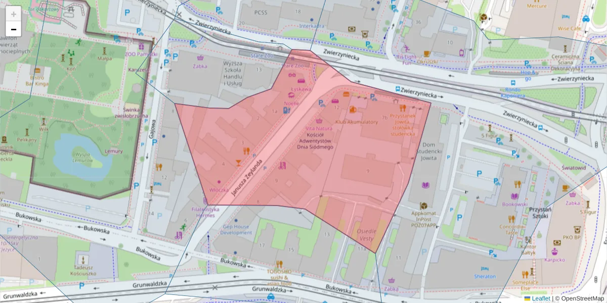 Szczegółowa mapa kodu pocztowego 60-808 z granicami, sąsiednimi kodami pocztowymi i urzędami pocztowymi