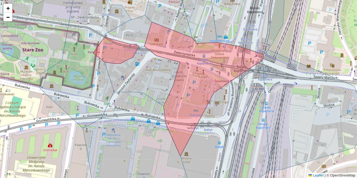 Szczegółowa mapa kodu pocztowego 60-813 z granicami, sąsiednimi kodami pocztowymi i urzędami pocztowymi