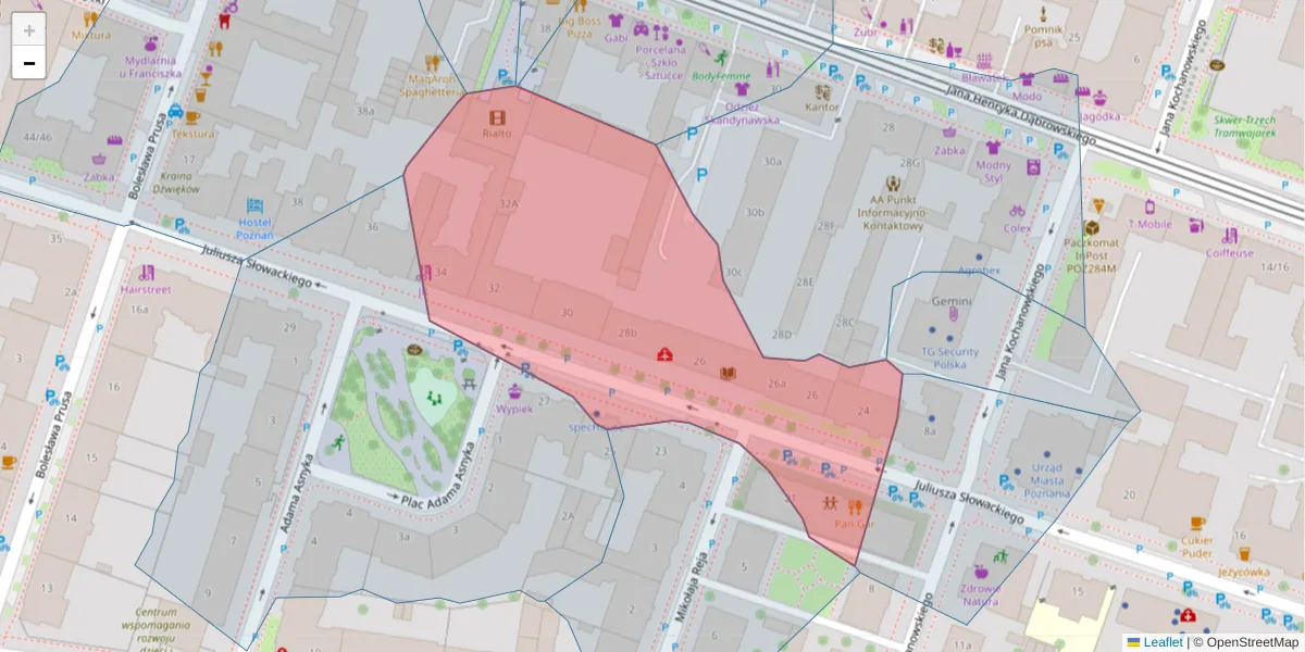 Szczegółowa mapa kodu pocztowego 60-823 z granicami, sąsiednimi kodami pocztowymi i urzędami pocztowymi
